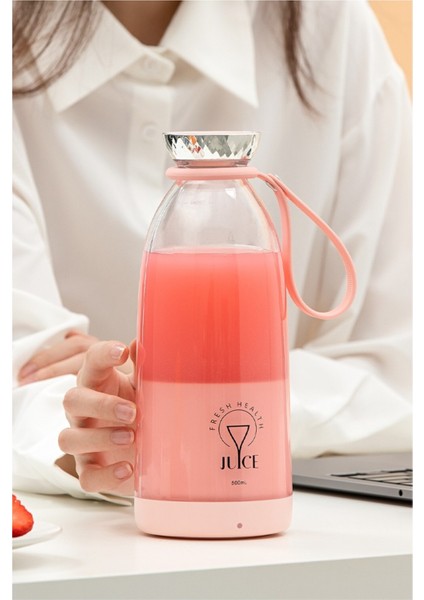 Taşınabilir Mini Meyve Karıştırıcı, Şarjlı, 500 Ml, Pembe