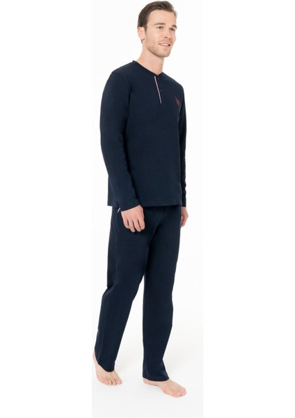 18958 Erkek Lacıvert Yuvarlak Yaka Uzun Kollu Pijama Takımı modelleri