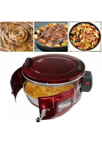 Küçük Boy Elektrikli Davul Fırın, Tersiyesiz, Kırmızı Renkli, Tepsi Dahil fiyatları