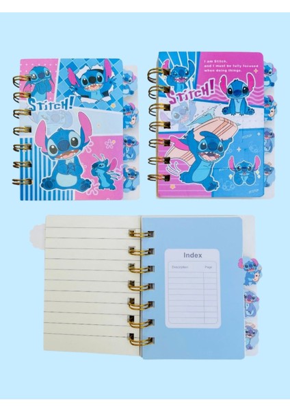 Stitch Baskılı Spiralli Ayraçlı 120 Sayfa Çizgili Not Defteri 1 Adet (T-312) fiyatları