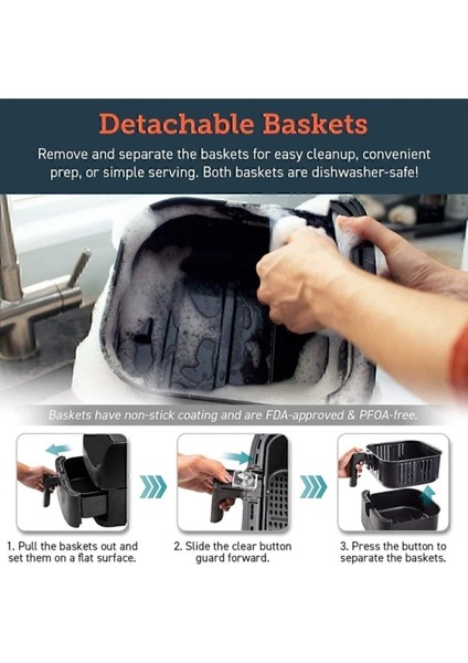 Yağsız Sıcak Hava Fritözü 5,5l Xxl 1700W Dijital LED Dokunmatik Ekran, 11 Program fırsatları