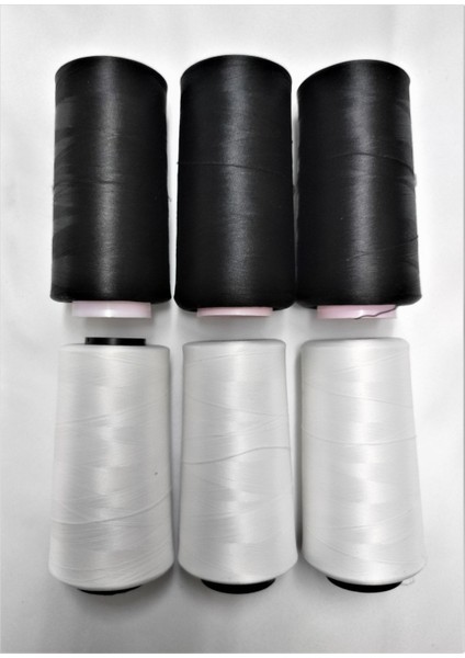 Bükümsüz Ev Tipi Overlok Ipi 3 Siyah 3 Beyaz, 5000 Metre, Dikiş Dışı Kullanım