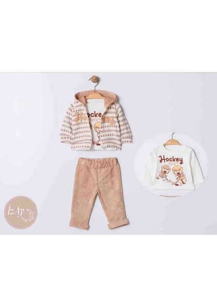 Hockey Desenli Krem Erkek Üçlü Takım