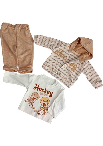 Hockey Desenli Krem Erkek Üçlü Takım modelleri