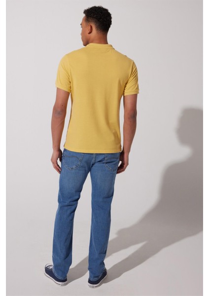 Regular Fit Normal Kesim Polo Yaka İndigo Tişört