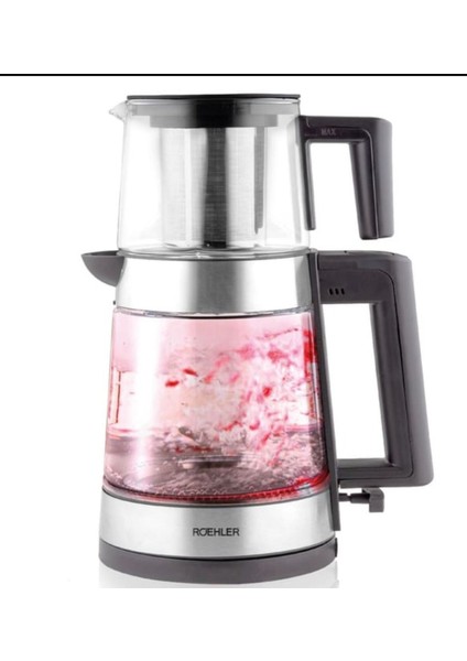 Cam LED Işıklı Pembe Çay Makinesi, Şık ve Kullanışlı Ev Ürünü