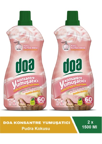 Konsantre Çamaşır Yumuşatıcı Pudra Kokulu 60 Yıkama 1500 ml x 2 Adet