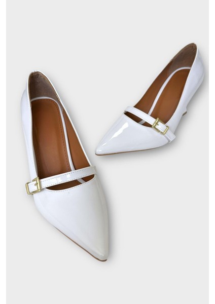 Kadın Tek Bant Tokalı Sivri Burun Topuklu Ayakkabı Beyaz modelleri