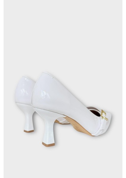 Kadın Tek Bant Tokalı Sivri Burun Topuklu Ayakkabı Beyaz indirimleri