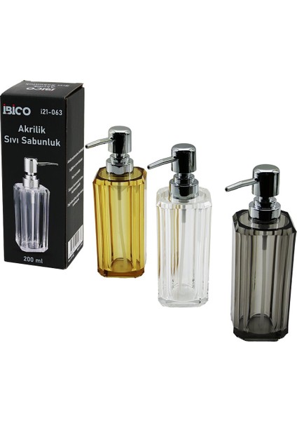 Uzun Kare Taban -Sekizgen Gövde Şeffaf - Renkli Akrilik - Mika Kristal Sıvı Sabunluk 200ML (5067)