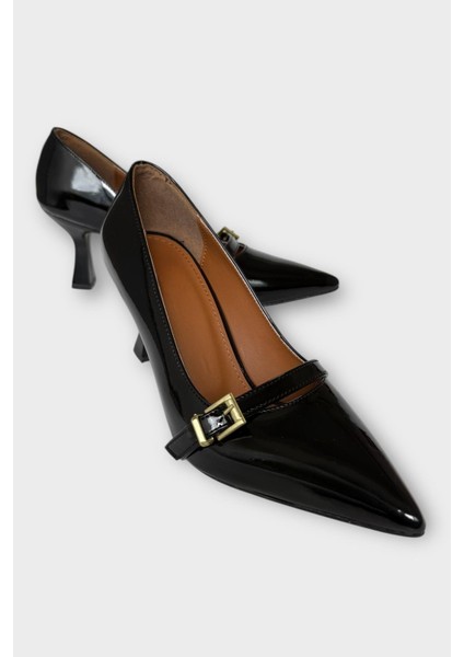 Kadın Tek Bant Tokalı Sivri Burun Topuklu Ayakkabı Siyah fiyatları