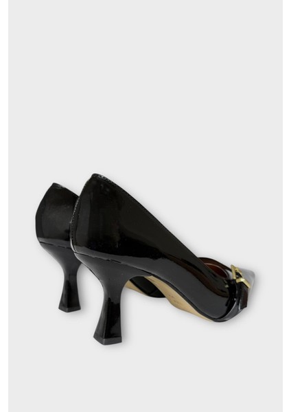 Kadın Tek Bant Tokalı Sivri Burun Topuklu Ayakkabı Siyah indirimleri