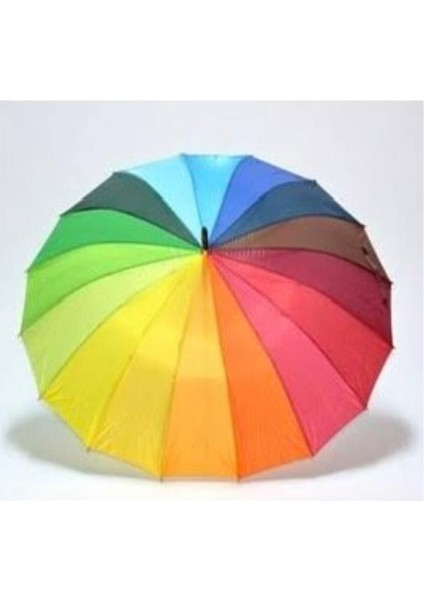 Gökkuşağı Şemsiye 16 Telli Yarı Otomatik Unisex Baston Saplı Şemsiye fiyatları