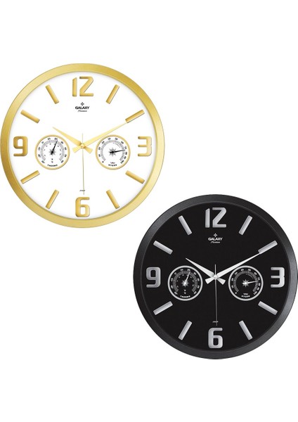 Termometreli Isı - Nem Ölçer Kabartma Rakamlı Duvar Saati (5067)