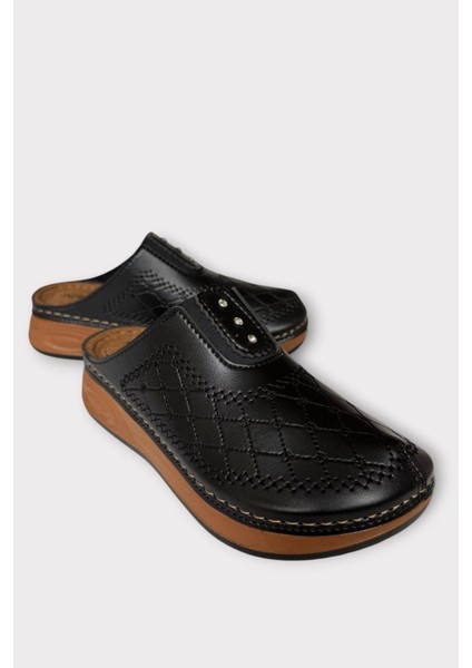 Önü Kapalı Kışlık Ortopedik Günlük Kadın Terlik Siyah - Gümüş fiyatları