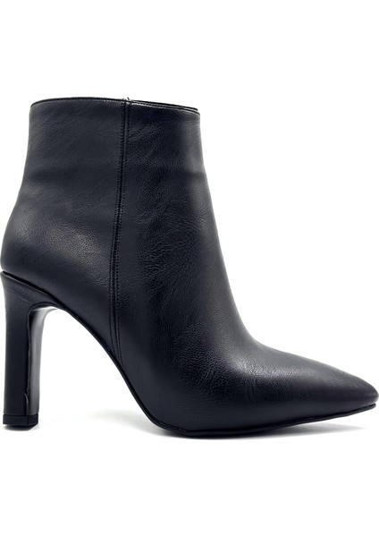 Topuklu Fermuarlı Kadın Kısa Bot Siyah