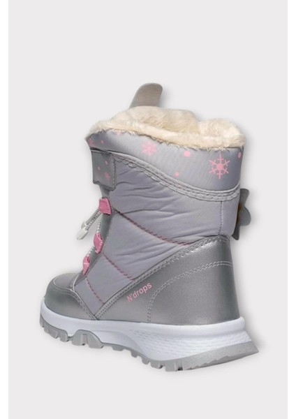 Kız Çocuk Su Itici Cırtlı Akıllıı Bağcıklı Kürklü Kar Botu Gri modelleri
