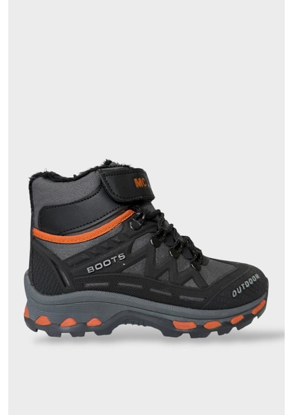 Çocuk Içi Kürklü Fermuarlı Outdoor Bot Siyah - Turuncu