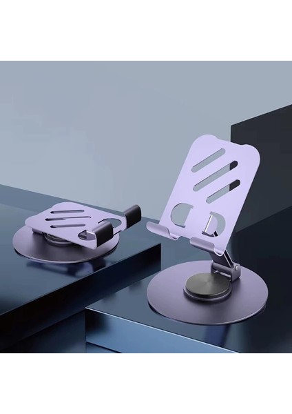 Mor 360° Dönebilir Kompakt Masaüstü Metal Telefon Tutucu