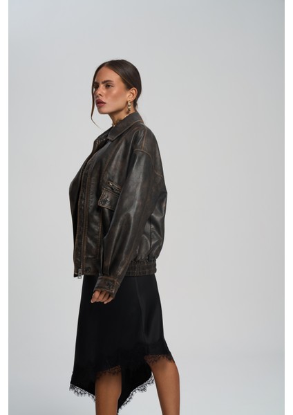 Roane Kahve Lastikli Suni Deri Ceket modelleri