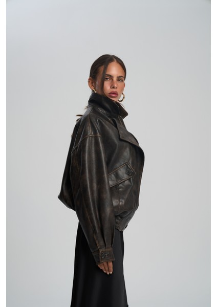 Roane Kahve Lastikli Suni Deri Ceket fırsatları