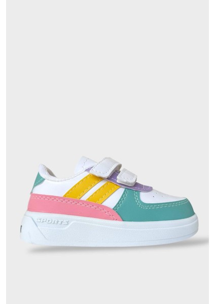 Işıklı Çocuk Spor Ayakkabı Unisex Rahat Hafif Suni Deri Beyaz Lila 2,5 cm Taban