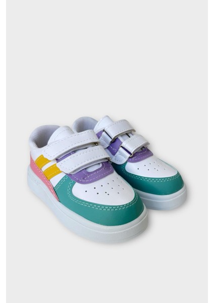 Işıklı Çocuk Spor Ayakkabı Unisex Rahat Hafif Suni Deri Beyaz Lila 2,5 cm Taban modelleri