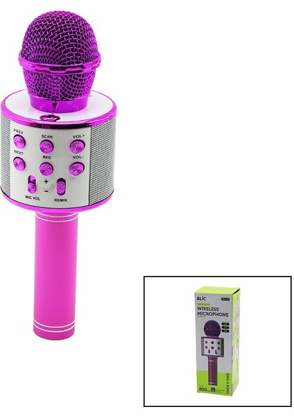Wireless Mikrofon Karaoke - Hoparlör USB Şarjlı USB - Tf - Aux Renkli Krom Kaplama PİL:800MAH - Dc 5V Bls-25 (5282)