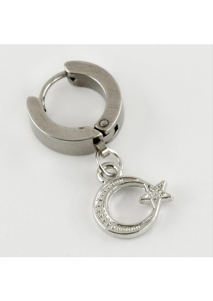 Ay Yıldız Figürlü Çelik Erkek Küpe 1 Adet