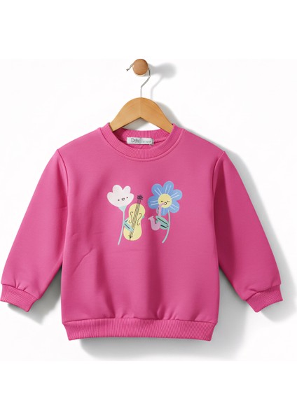 Kız Çocuk Çiçek Baskılı Sweatshirt