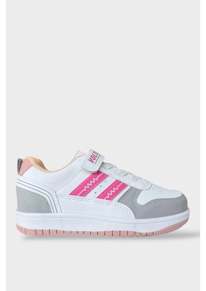 Çocuk Bağcıklı Cırtlı Çocuk Spor Ayakkabı Beyaz - Pembe