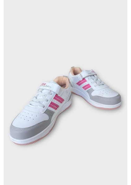 Çocuk Bağcıklı Cırtlı Çocuk Spor Ayakkabı Beyaz - Pembe fırsatları