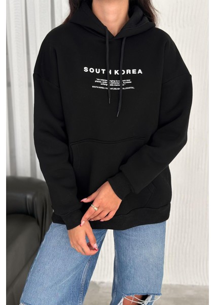Kadın Güney Kore Şehir Baskılı Kapüşonlu Sweatshirt – Sokak & Kültürel Stil modelleri