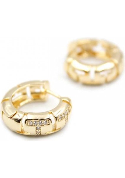 Taşlı Halka Küpe - Altın