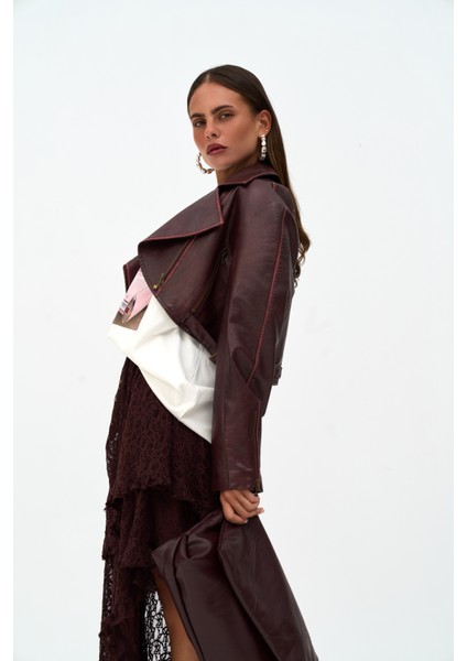 Carnas Asimetrik Bordo Suni Deri Ceket fırsatları