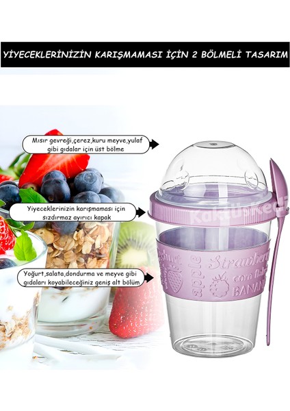 Kaşıklı Hazırla ve Çık Atıştırmalık Kabı - Salata Dondurma Yemek Saklama Kabı Lila 7167631 modelleri