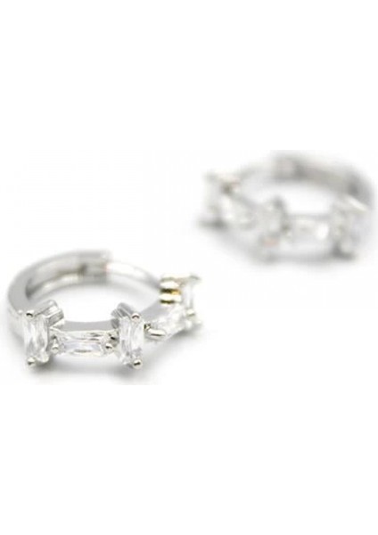 Taşlı Halka Küpe - Gümüş