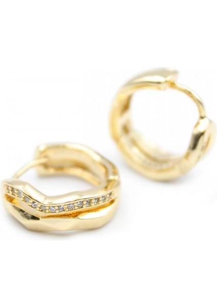 Taşlı Halka Küpe - Altın