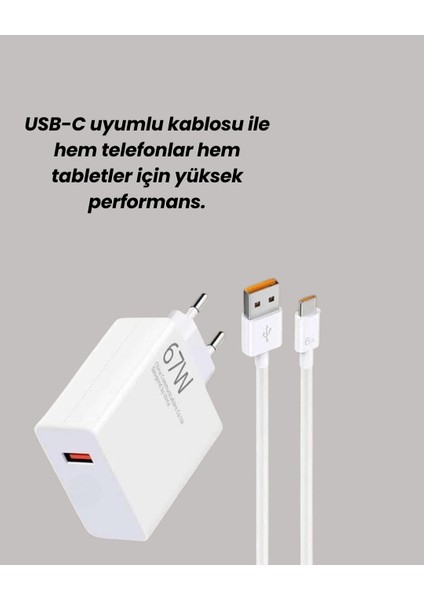 Güvenli ve Hızlı Şarj Için 67W Turbo Adaptör Type-C Kablo ile modelleri