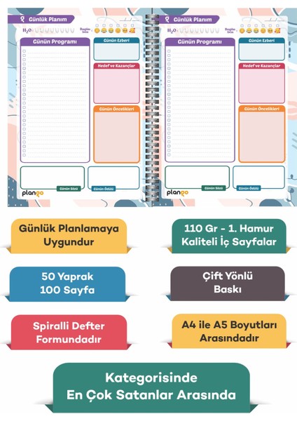 Renkli Çiçekler Spiralli Günlük Planlama Defteri - 100 Sayfa - 17X24 Planlayıcı Defter modelleri
