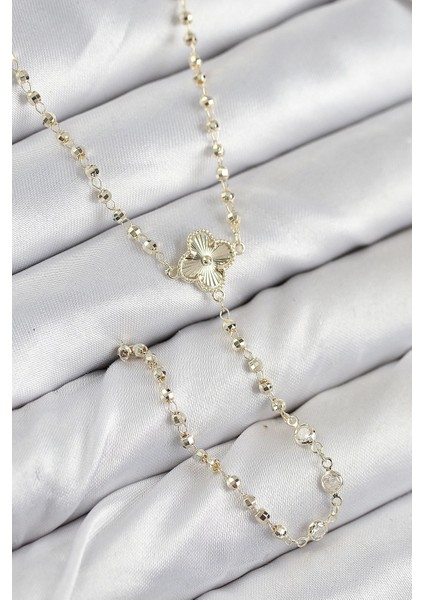 Pirinç Zirkon Taşlı Yonca Model Gold Renk Kadın Y Kolye - TJ-BKO10499