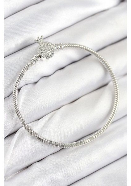 Pirinç Charm Zirkon Taşlı Taç Model Gümüş Renk Kadın Bileklik - TJ-BB7802