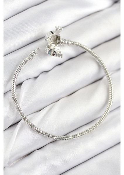 Pirinç Charm Zirkon Taşlı Taç Model Gümüş Renk Kadın Bileklik - TJ-BB7802 fiyatları