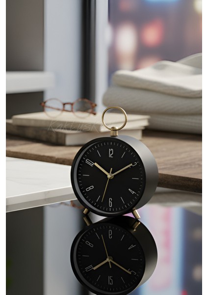 Noir Gold Metal Dekoratif Masa Saati - Kulplu Çalar Saat 7178501