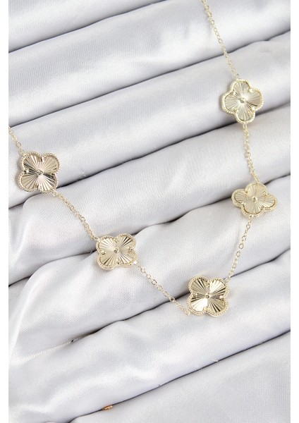 Pirinç Vıp Yonca Model Gold Renk Kadın Kolye - TJ-BKO10484