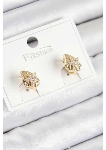 Pirinç Zirkon Taşlı Yıldız Model Gold Renk Çocuk Küpe - TJ-BKP11193