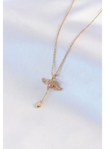 316L Çelik Gold Renk Kanatlı Kalp Model Zirkon Taş Detay Kadın Kolye - TJ-BKO7411 fiyatları