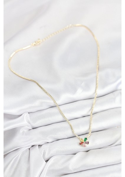 Pirinç Zirkon Taşlı Su Yolu Asorti Çiçek Model Gold Renk Kadın Kolye - TJ-BKO10546 fiyatları