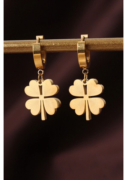 316L Çelik Gold Renk Yonca Küpe - TJ-BKP6327