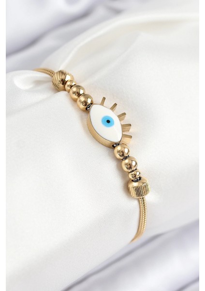 316L Çelik Göz Charm Model Gold Renk Kadın Bileklik - TJ-BB7844